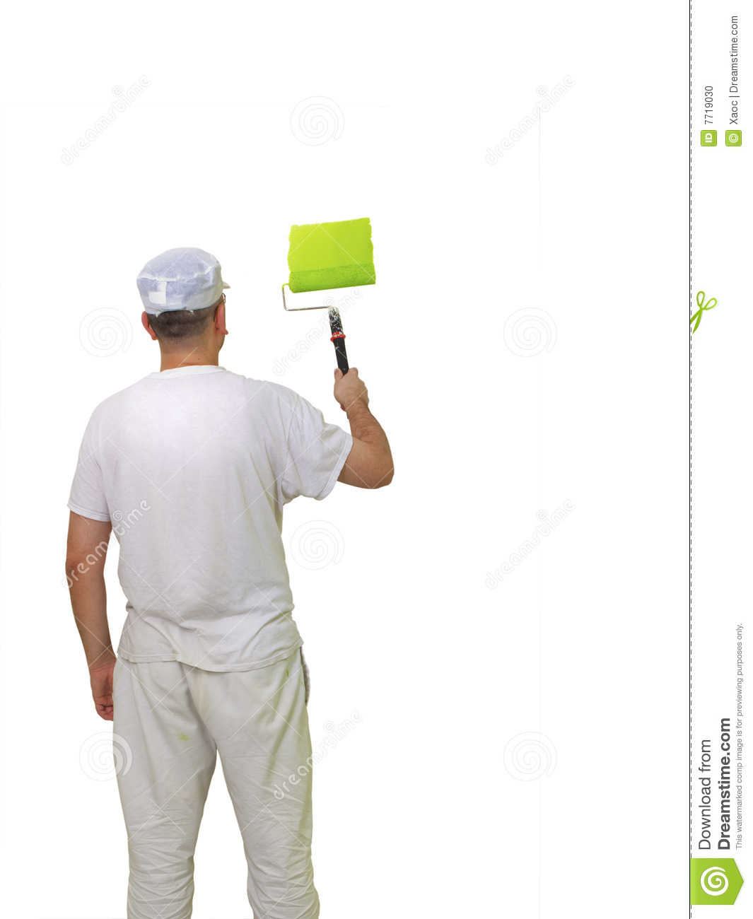 Man Painting A Wall Isolated Against White Background 