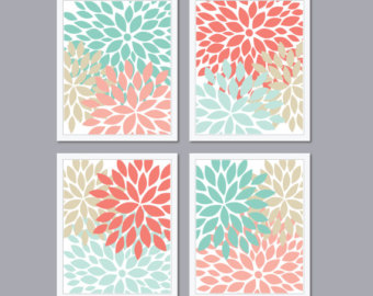 Modern Abstract Flower Bursts Set  4  5x7 8x10 Or 11x14    Shades Of