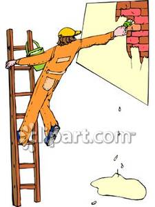 Person On Ladder Painting A Brick Wall Royalty Free Clipart Picture
