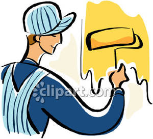 Person Painting A Wall Yellow   Royalty Free Clipart Picture