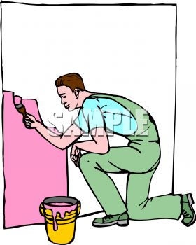 Royalty Free Clipart Image  Man Kneeling While Painting A Wall