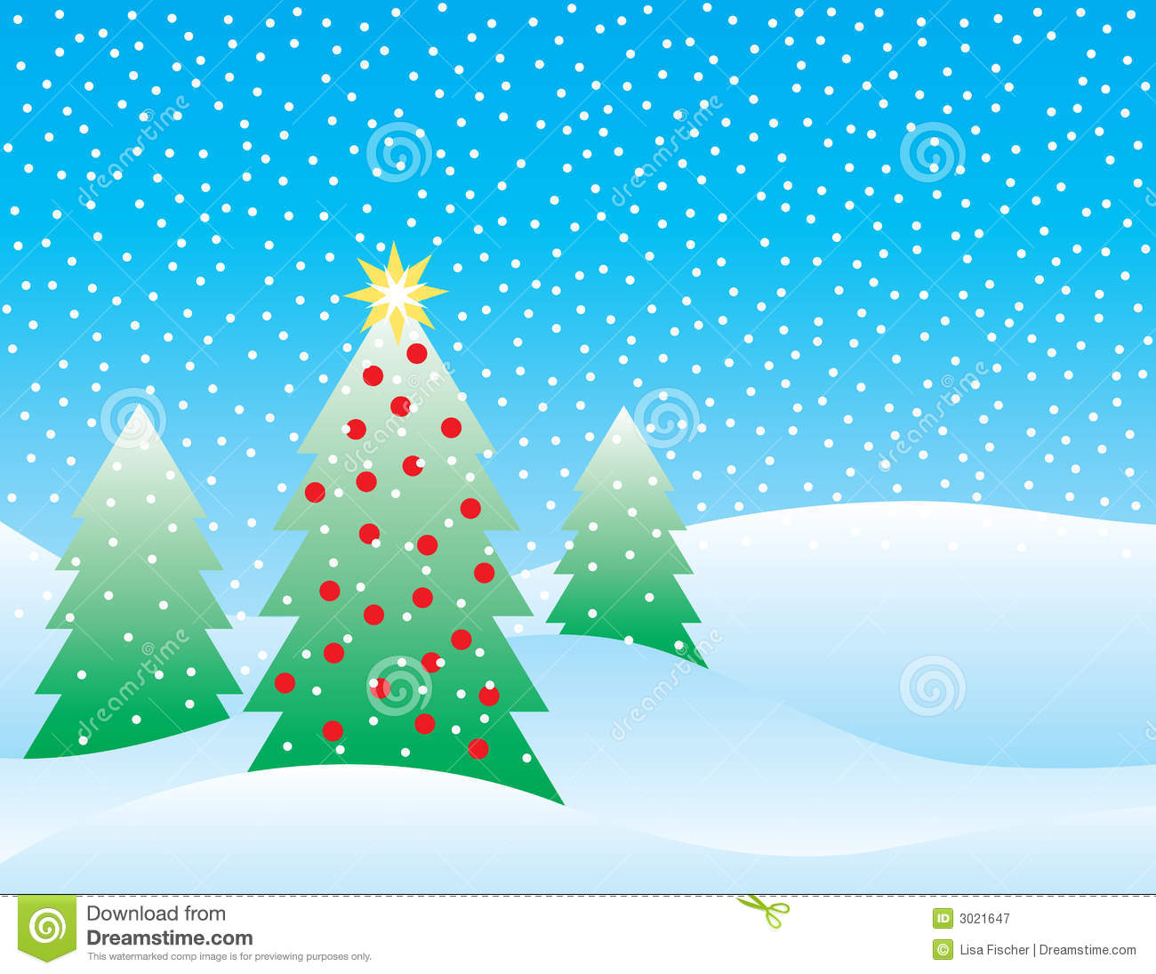 Stylized Illustration Of Three Christmas Trees On A Snowy Background