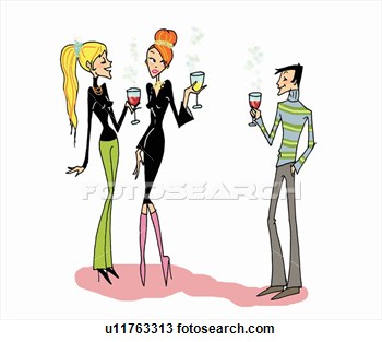 Two Women Drinking Wine Man In Background U11763313   Search Clipart