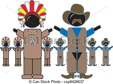 Vectors Illustration Of Cowboys And Indians   Simple Drawing Of Cowboy