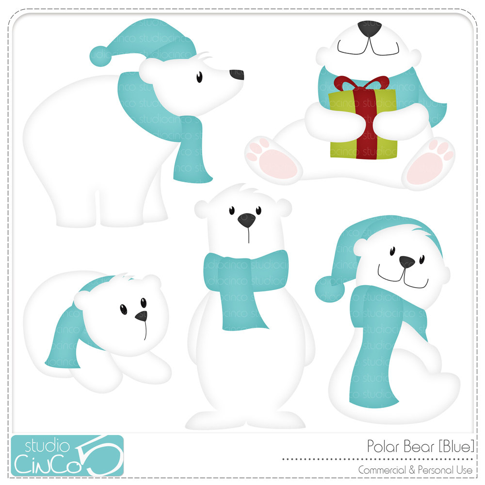 Winter Polar Bear Clip Art Polar Bear Blue Digital Clip