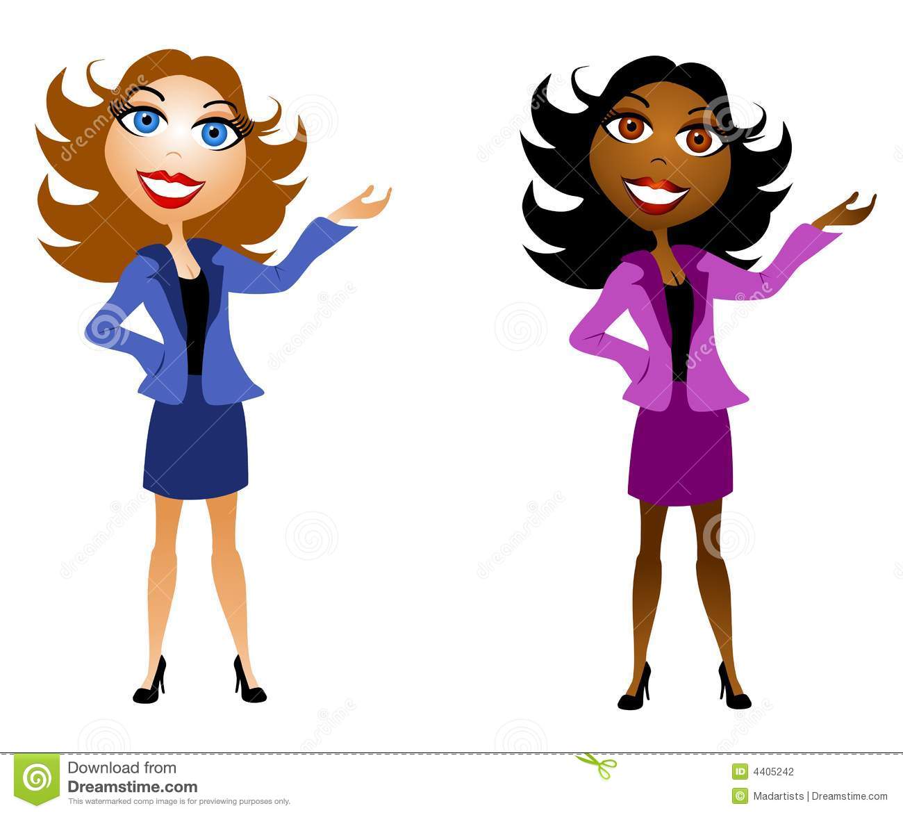 Clip Art Illustration Of Caucasian And African American Business Women