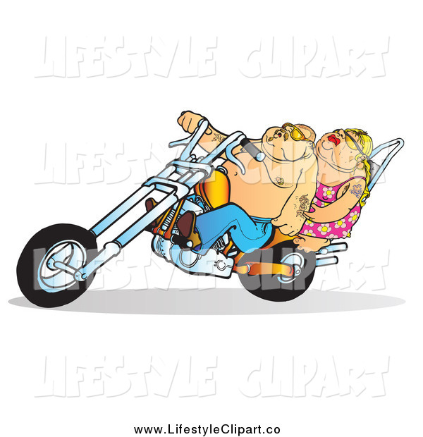 Clip Art Of A Fat Biker Couple On An Orange Motorcycle By Snowy