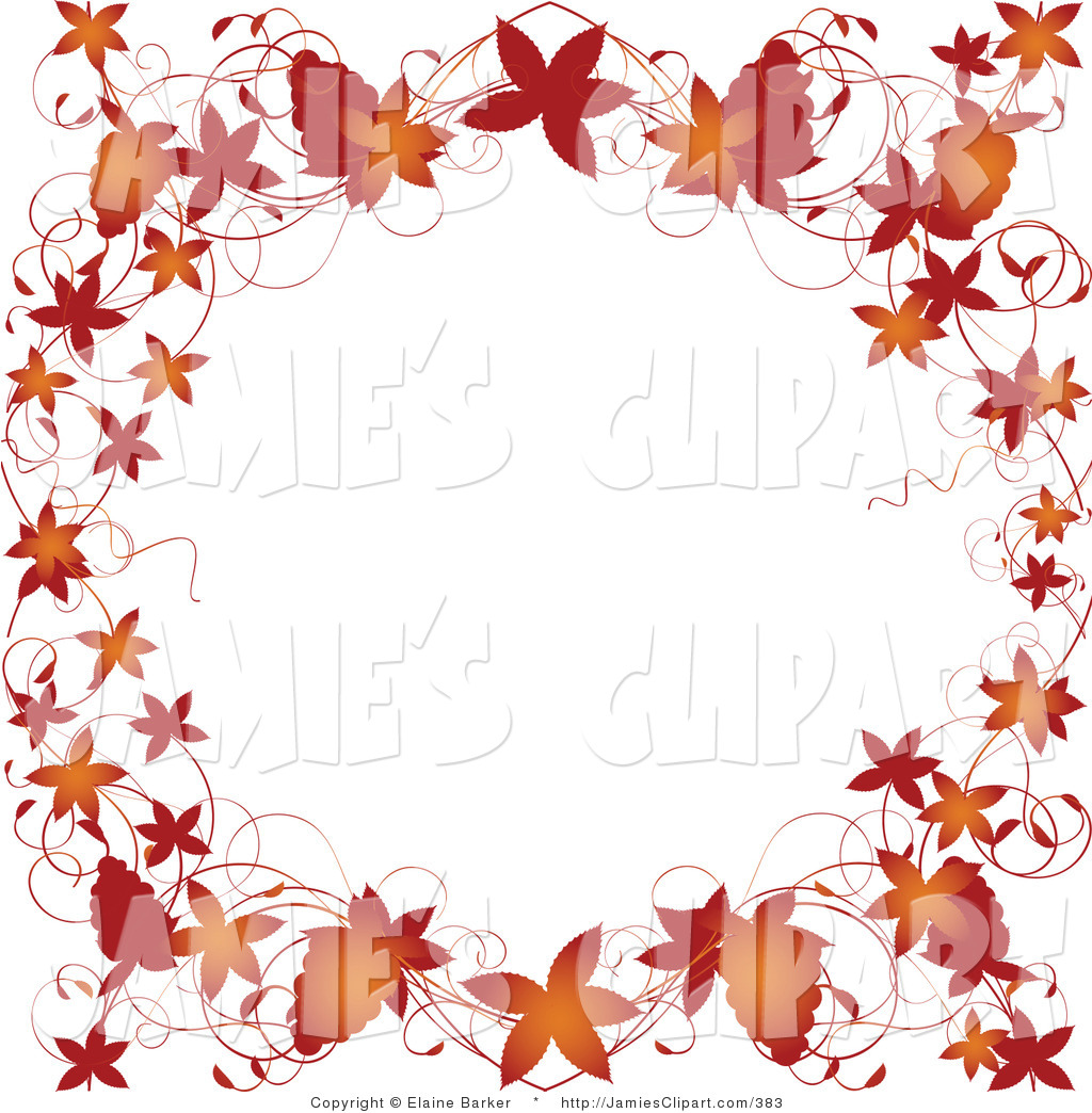 Clip Art Of Orange Autumn Leaves Grapevines And Grapes Bordering A    