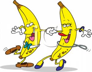 Clipart Of A Two Happy Bananas Dancing Together