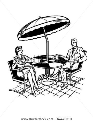 Couple Sitting On Patio   Retro Clipart Illustration   64473319