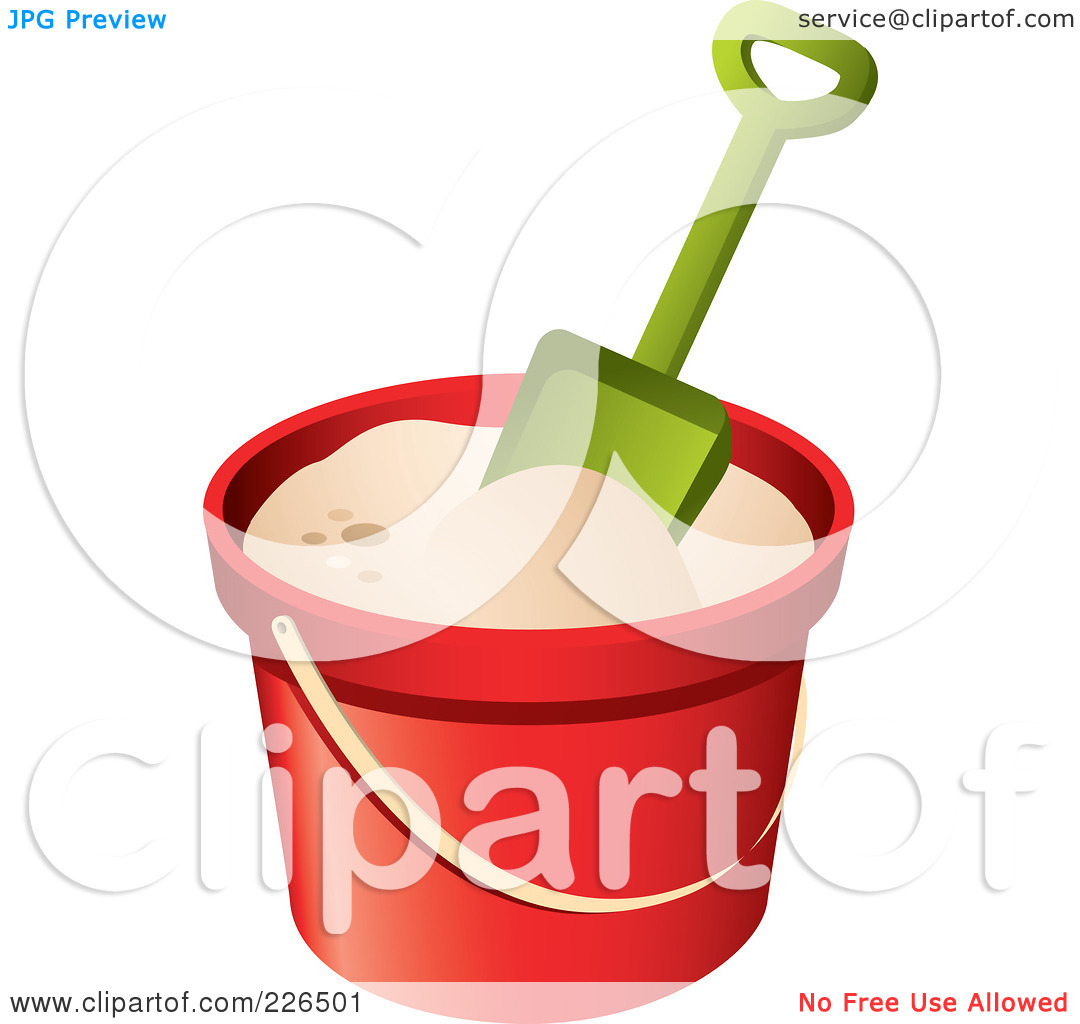 Free  Rf  Clipart Illustration Of A Green Shovel In A Bucket Of Sand