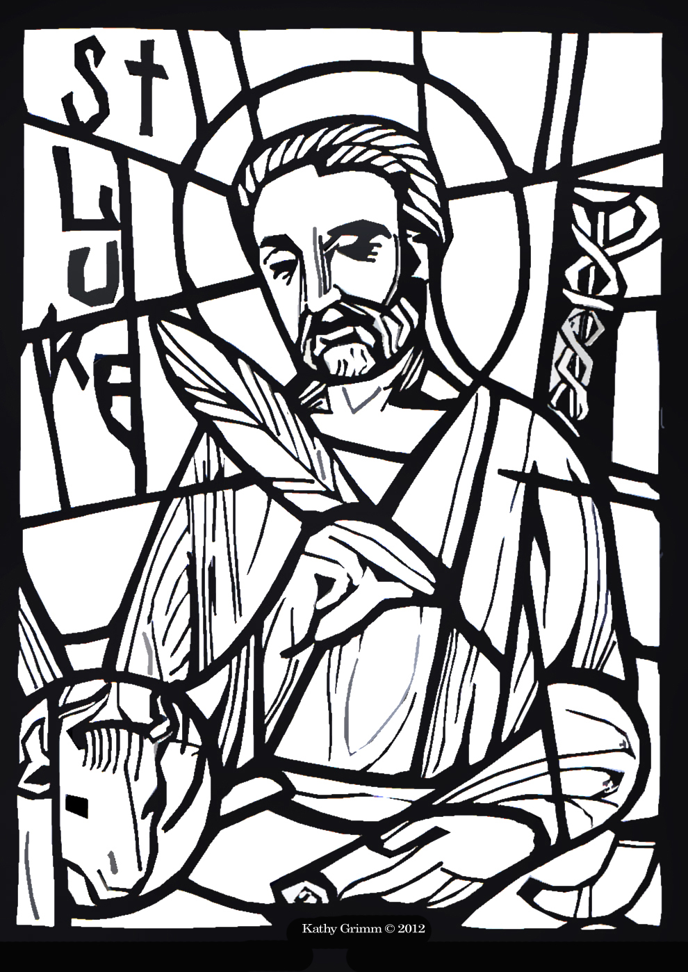 Good Doctor Luke The Gospel Of Luke Quill Pen Ox Stained Glass Design