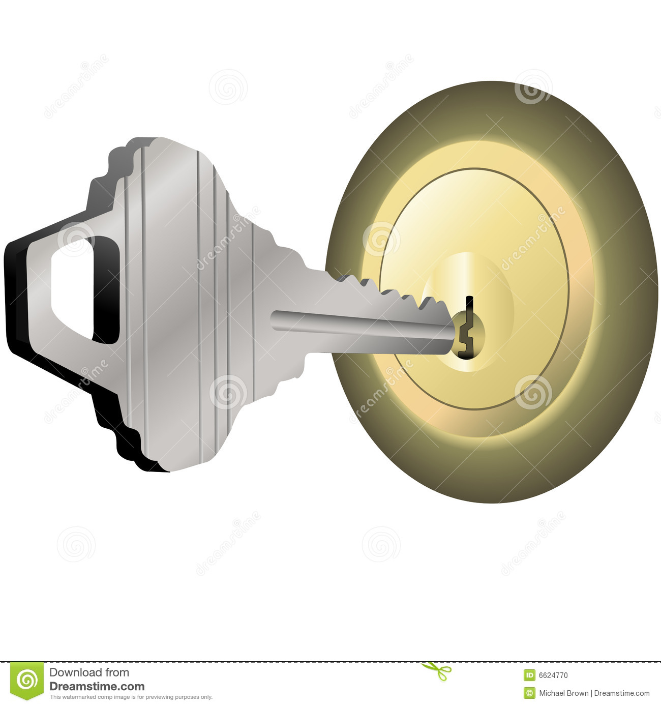 House Key To Unlock Brass Lock For Home Door Stock Photo   Image