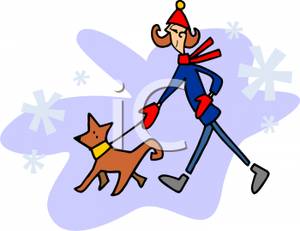 Lady Walking A Dog   Royalty Free Clipart Picture