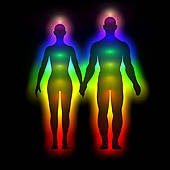 Rainbow Silhouette With Aura   Woman And Man
