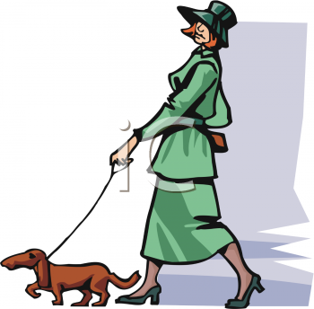 Royalty Free Clipart Image  Lady Walking Her Dachshund Dog