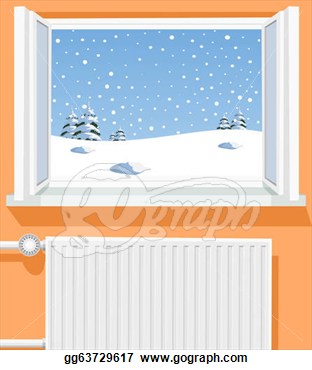 Stock Illustration   Winter Scene Through Opened Window Illustration
