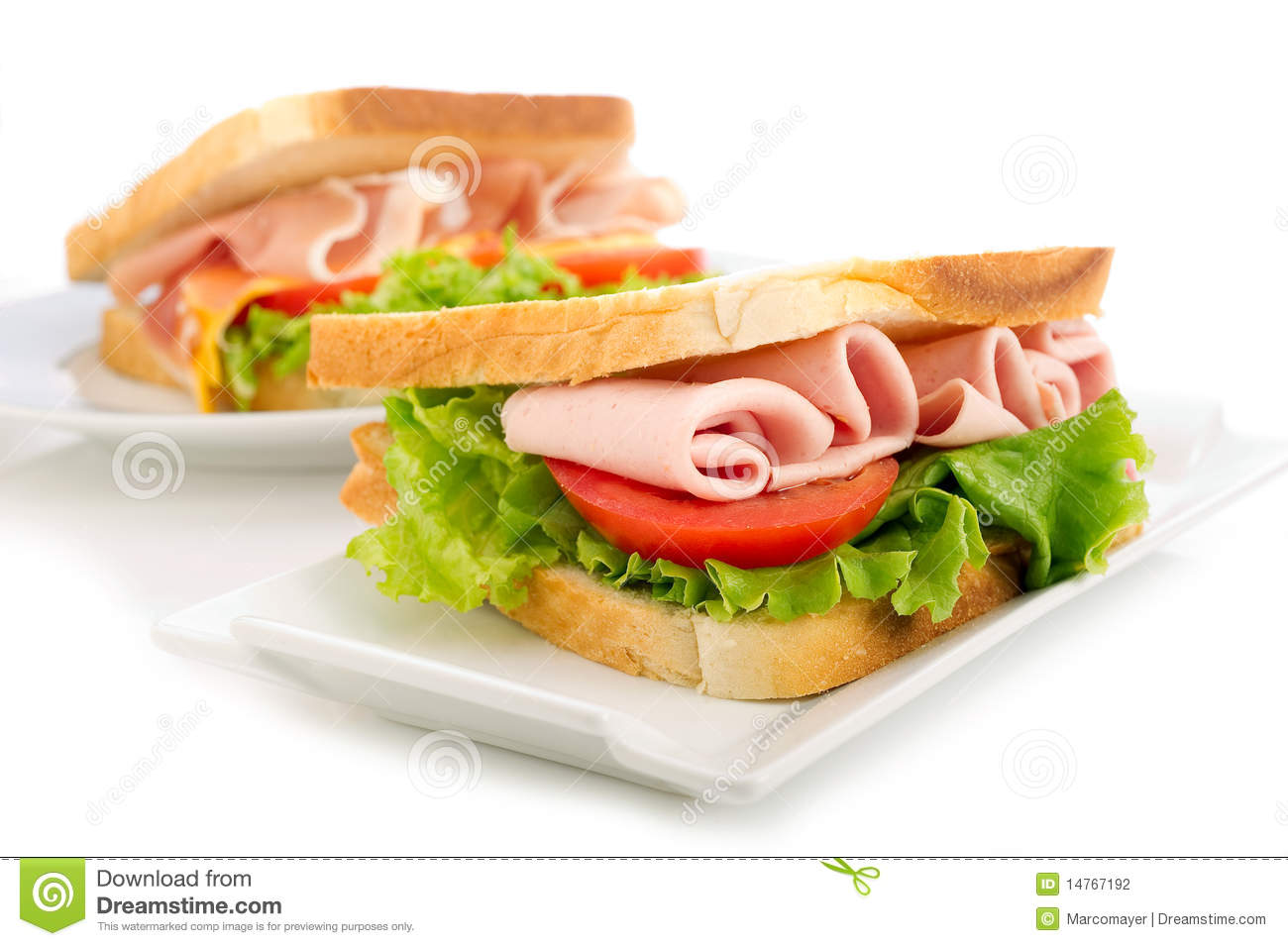 Turkey Sandwich With Salad And Tomato On White Background 