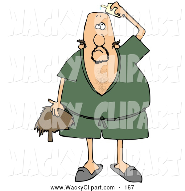 Clipart Of A Average Caucasian Man Wearing A Green Robe And Slippers