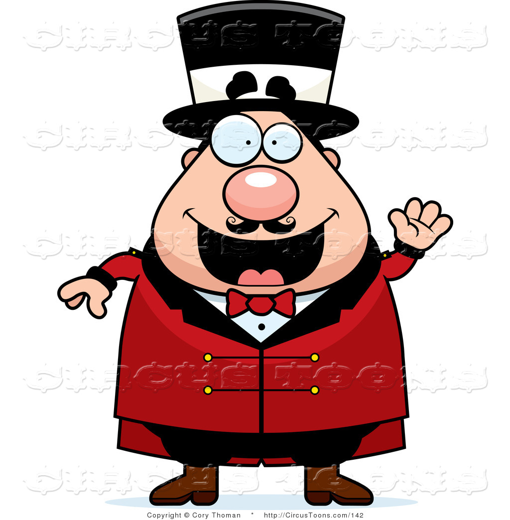 Larger Preview Circus Clipart Of A Black And White Waving Ring Master