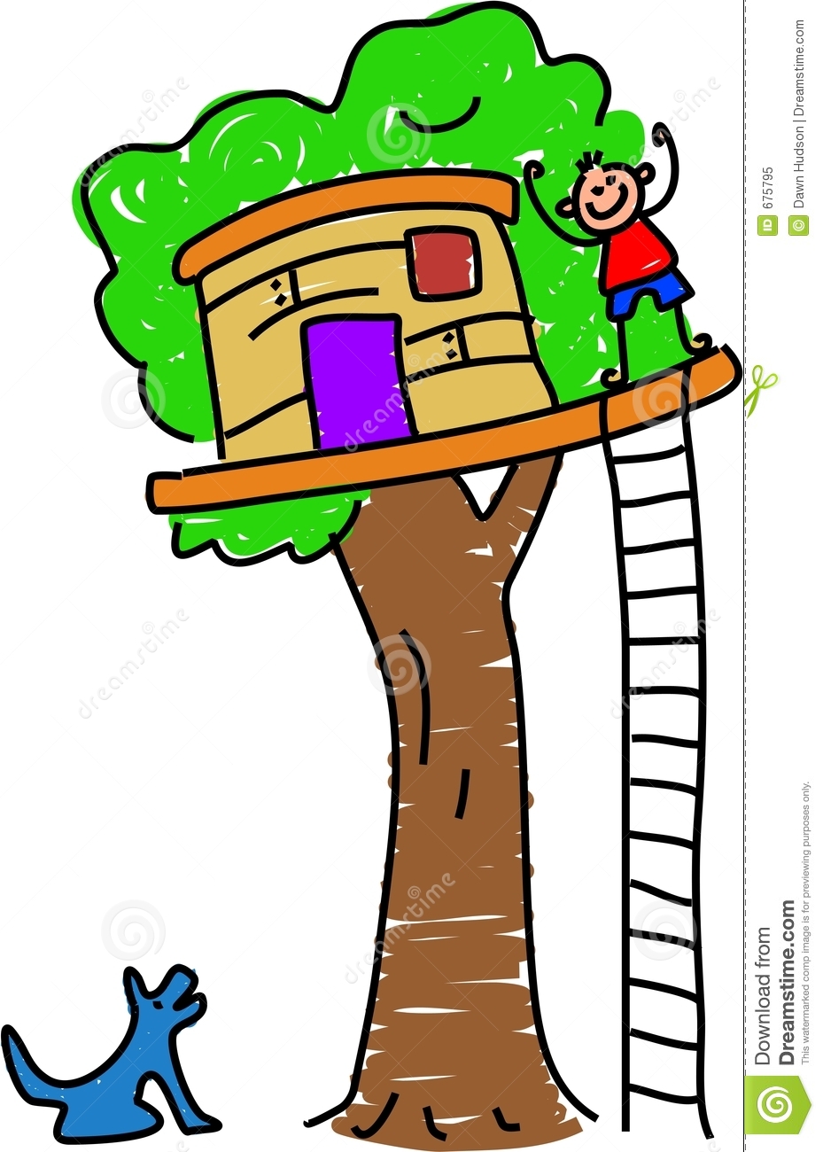 Little Boy Waving From His Tree House   Toddler Art Style