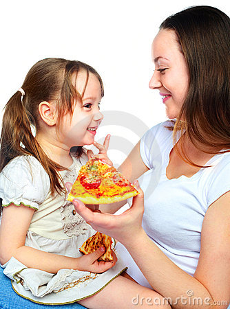Mother And Daughter Eating Pizza Royalty Free Stock Image   Image