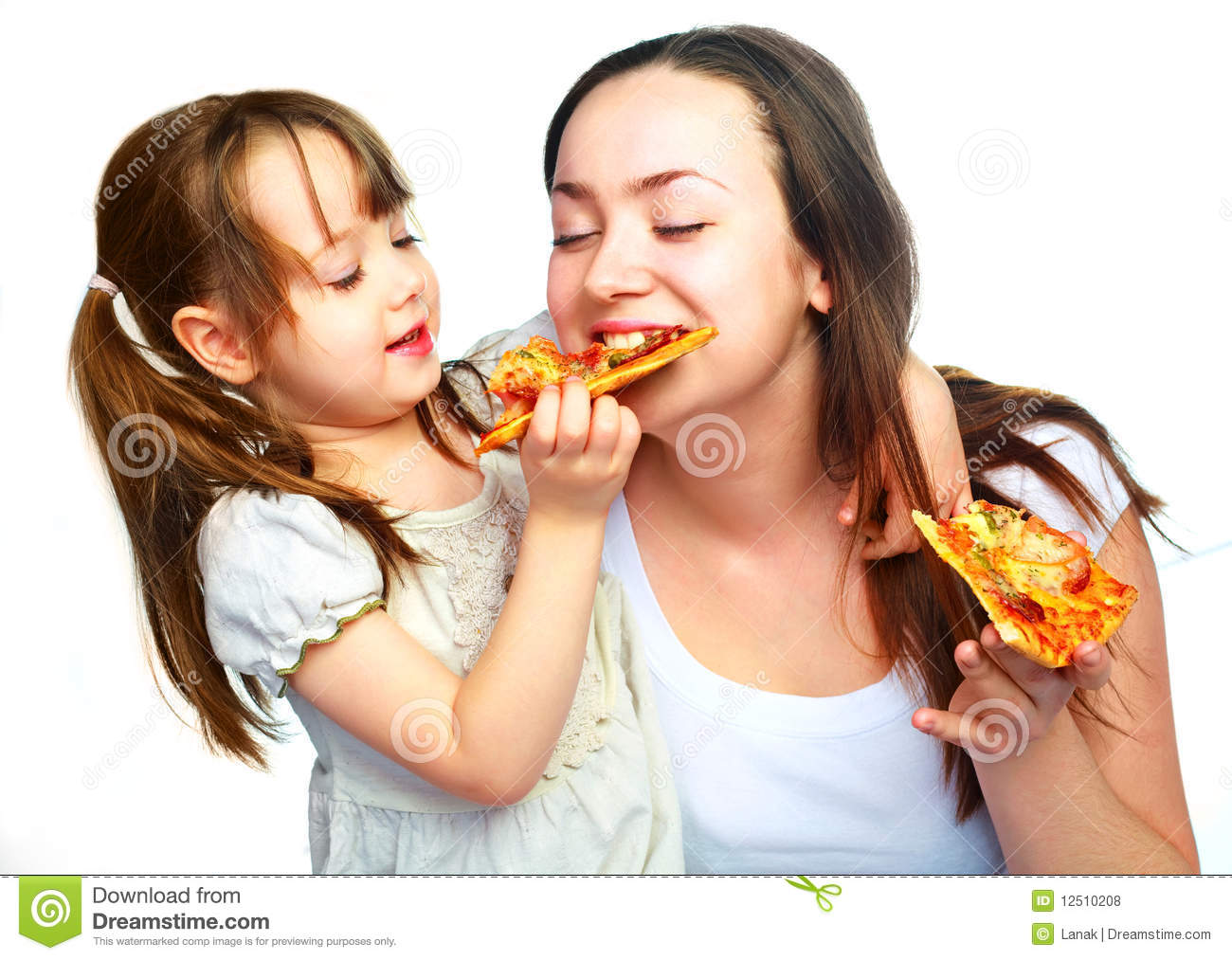 Mother And Daughter Eating Pizza Royalty Free Stock Photos   Image