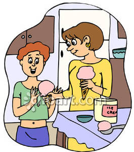 Mother And Daughter Sharing Ice Cream   Royalty Free Clipart Picture