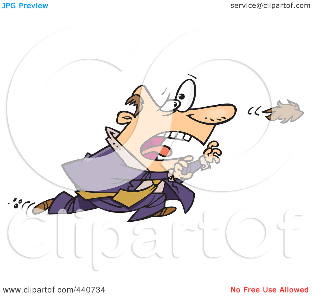 Rf  Clip Art Illustration Of A Cartoon Businessman Chasing His Toupee