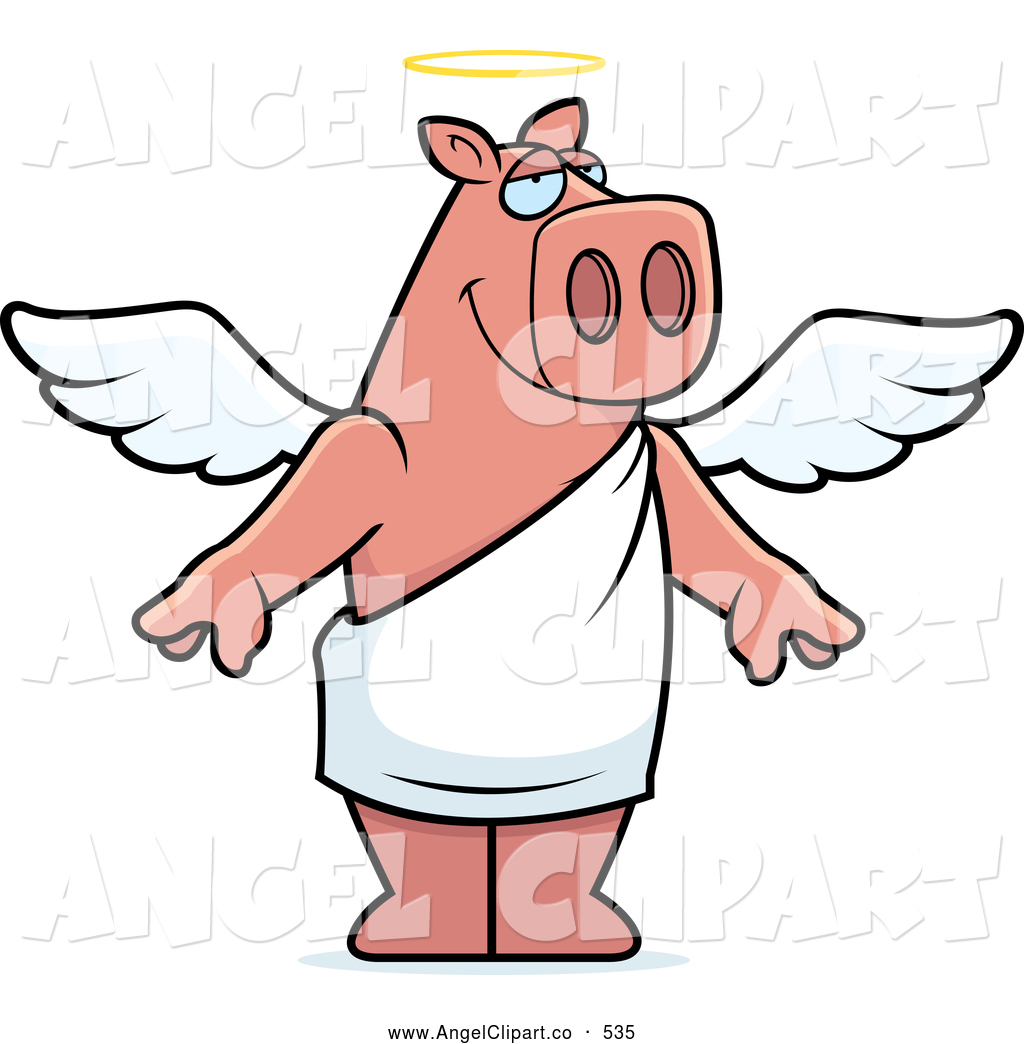 Standing Cartoon Angel Pig Smiling Smiling And Standing Cartoon Angel
