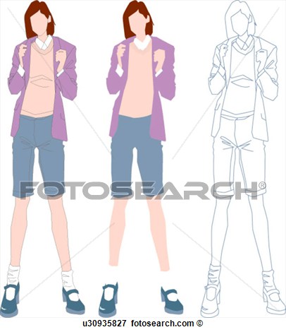 Stock Illustration   Casual Dress Woman Jean Standing Fashion Leg