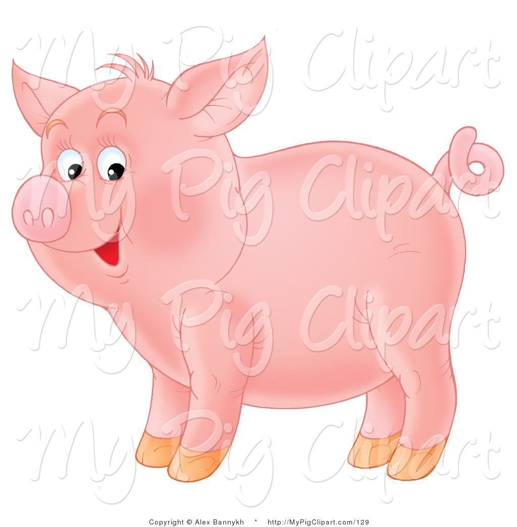 Swine Clipart Of An Adorable Smiling Pink Pig With A Curly Tail