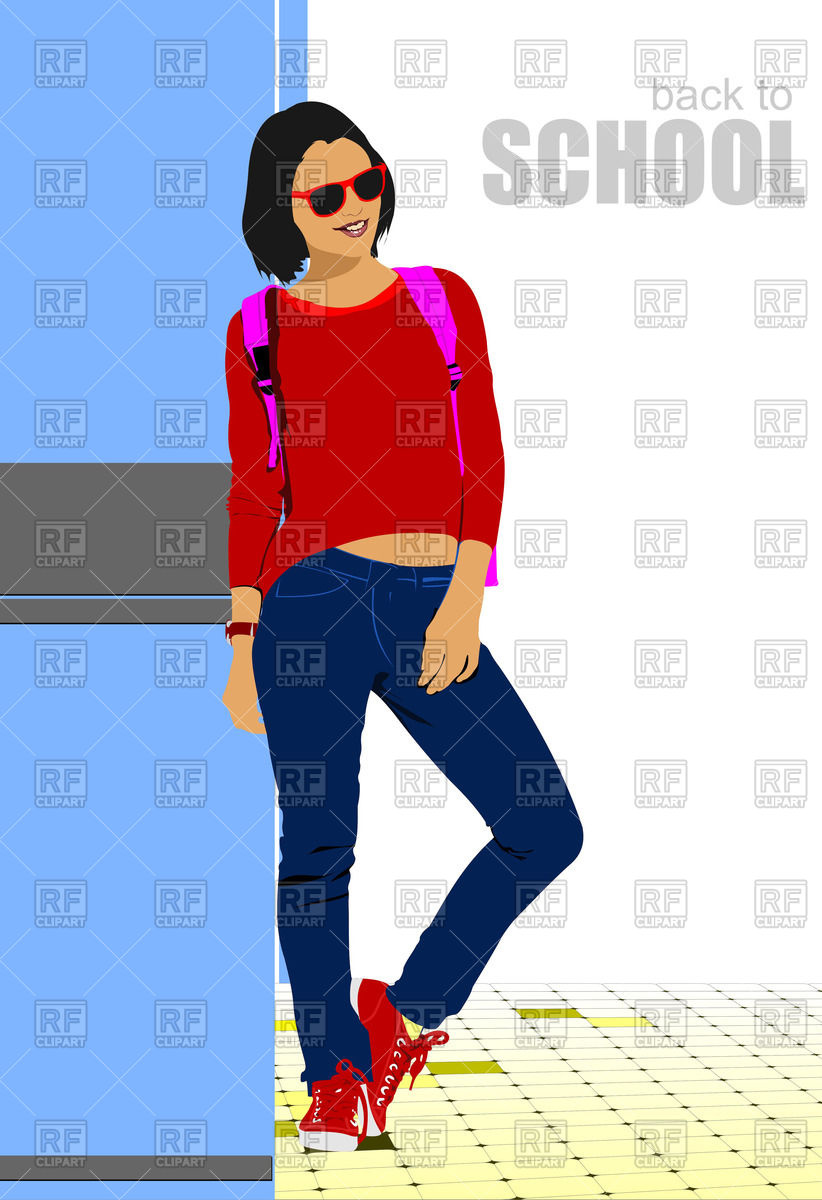 Tennager  Student  In Casual Clothing And Sunglasses With Rucksack