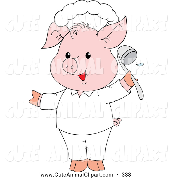 Vector Clip Art Of A Smiling Cute Pink Pig Chef Holding A Ladle By