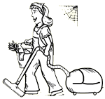 Woman Carrying Cleaning Supplies   Vaccuum Clipart