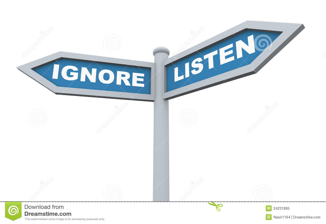 3d Listen Ignore Signpost Royalty Free Stock Photo   Image  24231895