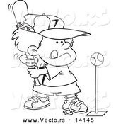Cartoon Boy Playing Tee Ball Coloring Page Outline Cartoon Energetic