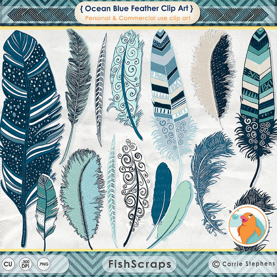 Indian Summer   Aztec Digital   Turqoise Tribal Clipart   Feather