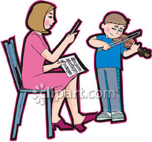 Little Boy Having A Violin Lesson   Royalty Free Clipart Picture