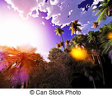 Tropical Paradise With Coconut Palm Trees