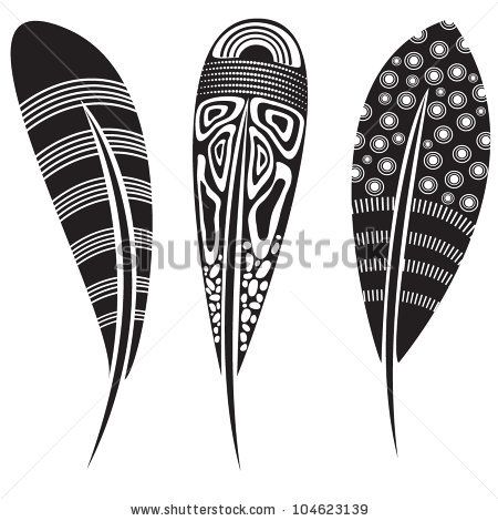 Vector Illustration Of Feathers With Tribal Ornaments   In Color