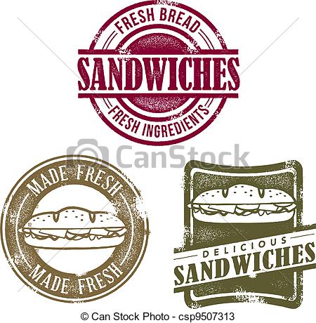 Vintage Sandwich Deli Stamps   Stock Illustration Royalty Free