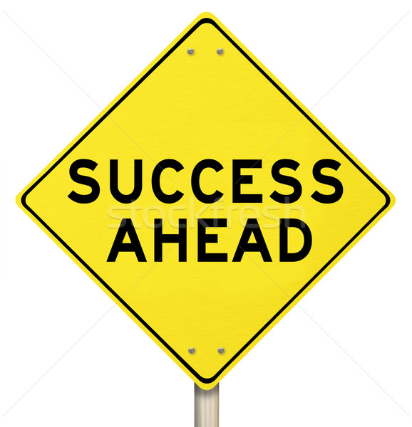 Yellow Road Sign   Success Ahead   Isolated Stock Photo   Iqoncept