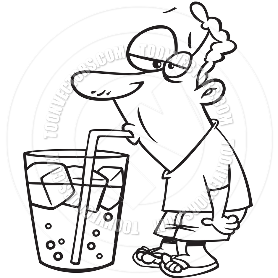 Cartoon Thirsty Man  Black And White Line Art  By Ron Leishman   Toon