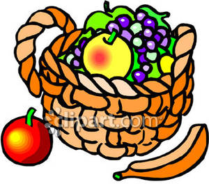     Christmas Apple And Banana By A Basket Of Fruit Royalty Free Clipart