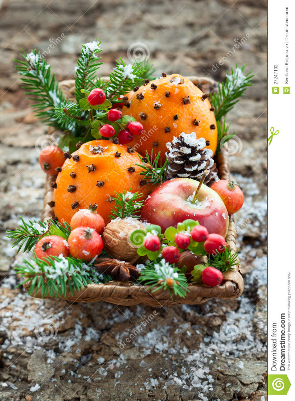 Christmas Basket With Fruits Berries And Nuts 