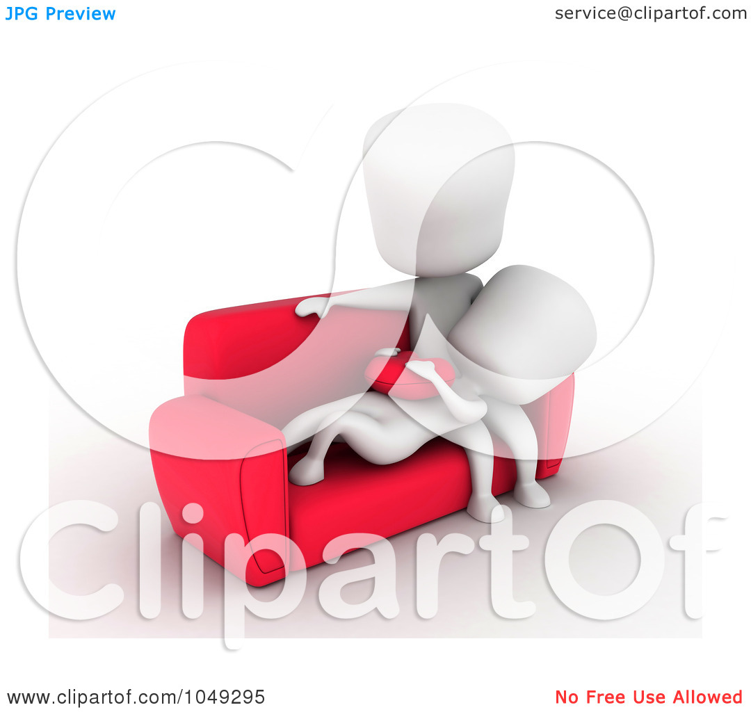 Clip Art Illustration Of A 3d Ivory White Couple Relaxing On A Couch