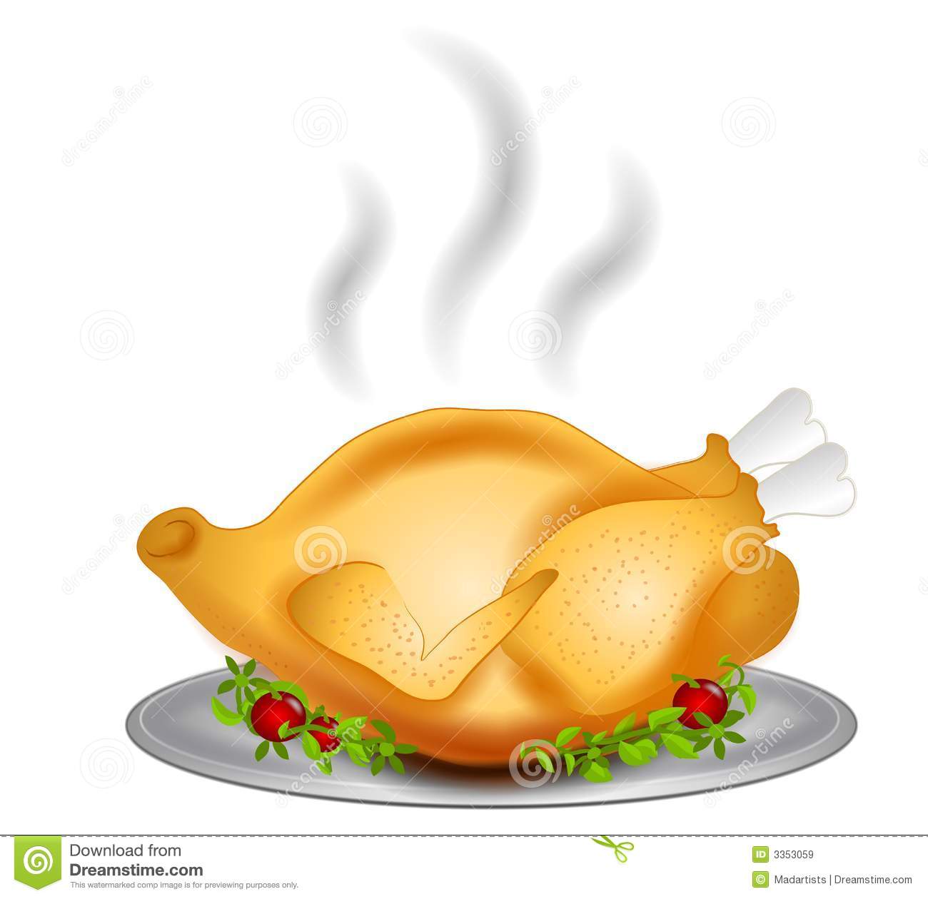 Clip Art Illustration Of A Cooked Turkey Set Upon A Decorative Tray