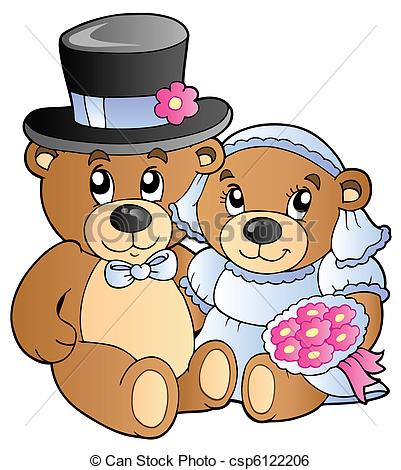 Clip Art Vector Of Wedding Teddy Bears   Vector Illustration