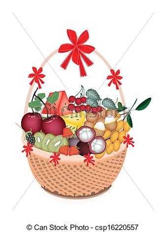 Clipart Vector Of Health And Nutrition Fruit In Gift Basket   Various    